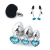 Set erótico SM, tapón anal de metal, cola de zorro, pinzas para pezones en forma de corazón azul, aretes, juguetes sexuales para adultos