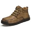 Botas Masculinas de Cano Alto em Couro com Costura Feita à Mão, Sapatos Quentes de Algodão Forrados com Lã, Botas de Couro Retrô Tamanho Grande para Comércio Exterior, Disponíveis para Dropshipping