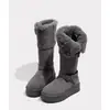 Botas de Nieve Grises de Suela Gruesa para Mujer 2026 Invierno Nuevas Botas Largas con Acolchado de Terciopelo Cálidas Botas Altas Zapatos Grandes de Algodón del Noreste