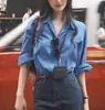 Camisa Polo Azul de Manga Larga para Mujer 2025 Primavera y Otoño Nuevo Estilo Gama Alta Holgada Efecto Adelgazante Camisa con Protección Solar