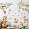 M17501 Oso de Dibujos Animados de Animales del Bosque, Ciervo, Flores y Pájaros Casa del Árbol Pegatinas de Pared Creativas Decoración para Habitación de Niños Dormitorio Pegatinas de Pared