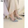 Zapatos Individuales Descubiertos Ins Nuevas Sandalias de Punta Cerrada para Mujer, para Exterior, Tacón Alto Aguja Primavera y Verano Punta Tendencia 2023 Boca Baja