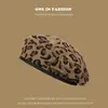 Boina Femenina Estampado de Leopardo Estilo K Versátil Estilo Japonés Retro Boina de Pintor Otoño e Invierno Boina Británica Boina de Calabaza
