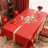 Toalha de Mesa Ano Novo 2026 Impermeável e à Prova de Óleo Toalha de Mesa Sem Lavagem Luxo Leve Alta Qualidade Palavra da Sorte Vermelha Toalha de Mesa para Mesa de Centro