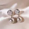 Pendientes Geométricos de Flor y Perla Elegantes Estilo Francés, Pendientes de Moda de Lujo Ligero Exquisitos Vintage, Pendientes de Gama Alta para Mujer