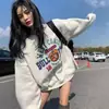 Sudadera de cuello redondo holgada para mujer, nuevo estilo otoño e invierno 2026, con forro polar y engrosada, sin capucha, en blanco y gris, top extremadamente elegante