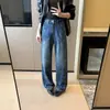 Calça pantalona com bordado floral da moda que alonga as pernas, jeans reto de cintura alta que afina para mulheres, novo modelo 2026 H082105
