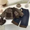 Abrigo Sudadera Forrado de Felpa Estilo Coreano Nuevo para Niñas 2026, Conjunto de Dos Piezas Nuevo Elegante con Estampado de Leopardo para Niños Otoño e Invierno