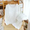 Pijama con Almohadillas para el Pecho para Mujer, Algodón Puro, Primavera y Otoño, Delgado, Holgado, de Manga Larga, Pantalón Largo, Sencillo, Se Puede Usar Afuera, Ropa para el Hogar, Conjunto de Dos Piezas