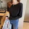 Suéter de Punto con Cuello Redondo Estilo Coreano para Mujer, Nuevo para Primavera 2026, Camiseta Base Engrosada Cálida con Forro Polar, Top Simple para Llevar por Debajo