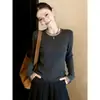 Suéter de alta calidad de lana con ribete de encaje blanco, manga larga para mujer, nuevo top de punto para otoño/invierno, talla única gris oscuro