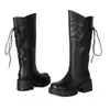 Botas de Cavaleiro Versáteis com Zíper Lateral Outono Inverno Transfronteiriças Botas Femininas de Cano Alto Bico Redondo Solado Grosso Impermeáveis Salto Médio Tamanho Grande Botas Femininas