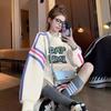 Forrado com fleece Engrossado Linha soprada Solto Gola redonda Moletom Feminino Chique Estilo Hong Kong Estilo Estrangeiro Grafite Comprimento médio Versátil Top