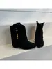 Versión de cuero suave~ Botines retro bohemios con flecos para mujer, para estatura petite, con tacones gruesos, botines cortos estilo western cowboy