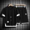 Camiseta Informal de Dos Piezas Falsas para Hombre, Nueva de Primavera y Otoño, Estilo Coreano, Cuello Redondo, Pantalones Cortos, Mismo Estilo que Celebridad de Internet, Conjunto Versátil