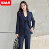 Pantalones Rectos de Primavera y Otoño Moda Traje para Anfitrión y Conferencista Conjunto para Ir al Trabajo Traje Negro Adelgazante y que Alarga la Figura con Chaleco Conjunto de Tres Piezas