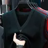 Chaleco de pico, cárdigan de punto sin mangas para hombre, chaleco casual de negocios para mediana edad y personas mayores, nuevo suéter de otoño e invierno para hombre