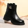 Botas de Moda Versáteis Chunky para Mulheres (Dropshipping), Botas Martinas de Salto Médio com Solado Grosso, Botas de Cano Curto Forradas com Lã para Outono e Inverno