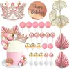 Decoración de pastel de bola de pastel de corona decoraciones de pastel de feliz cumpleaños estilo bohemio boda baby shower