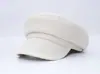 Chapéu octogonal retrô de brim de couro para mulheres, estilo britânico, outono e inverno, cor sólida, afina o rosto, boné bico de pato moderno e versátil