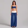 Conjunto de Sutiã Esportivo Costas Cruzadas com Calça Reta Solta de Cintura Alta em Cor Contrastante para Fitness ao Ar Livre, Pilates e Yoga