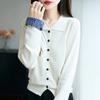 Tejido de Punto a Cuadros con Bloques de Color para Mujer 2025 Otoño Nuevo Holgado Ropa de Trabajo de Gama Alta Cuello Polo Chaqueta de Punto Coreana