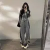 Tecido Stretch Sarja de Algodão Imitação 250g Conjunto Casual Esportivo de Duas Peças para Mulheres, Outono e Primavera Moletom e Calça de Pernas Largas