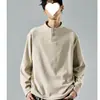 Camisa de manga larga para hombre para primavera y otoño, nuevo estilo 2026, cuello Henley, suéter de punto casual de corte holgado, color albaricoque