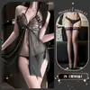 Lencería sexy Hemei, sin espalda, seductora, malla transparente, ardiente, transparente, cuello halter de mariposa, camisón con tirantes, ropa de dormir, uniforme de puro deseo