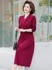 Vestido de Primavera y Otoño 2023 de Manga Larga para Madre, Moda para Mediana Edad y Adulta Mayor, Falda Casual de Largo Medio por Encima de la Rodilla