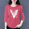 Comercio exterior transfronterizo ropa de maternidad, camiseta de manga tres cuartos para mujeres de mediana edad y mayores, holgada, casual, top básico versátil