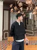 Suéter Falso de Dos Piezas Estilo Retro Old Money para Hombre Invierno Tejido Retorcido Perezoso Textura Pesada Holgada Camisa Base