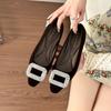 Nuevo R Boca Baja Estilo Noche Punta Cuadrada Pequeña Hebilla Cuadrada Pedrería Flats Gamuza Plano Altura Interna Aumentando Zapatos Zapatos Versátiles para Mujer