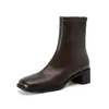 Primer Encuentro Jizong Botas Estrechas de Punta Cuadrada Marrones para Mujer Tacón Grueso Botas Martin Botines Cortos de Tacón Medio Chelsea Otoño e Invierno Talla Grande para Mujer