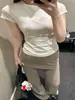 Camiseta Rosa Frambuesa Estilo Coreano con Cuello en U y Mangas Medias para Mujer, Nuevo Diseño Verano 2026, Top Corto Ajustado de Nicho