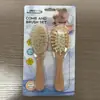 Set de tres piezas de peine y cepillo de madera de haya para bebé, peine de aire con dientes de madera para bebé, cepillo de lana para baño de recién nacido