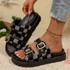 2025 Sandalias de Plataforma Gruesa de Verano Europeas y Americanas para Mujer Moda Banda Única Hebilla Plataforma de Playa Sandalias Transfronterizas para Mujer