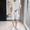 Traje deportivo de seda de hielo con textura para hombre con un conjunto de hermosos pantalones cortos de manga corta de gran tamaño de verano finos