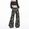 Calça Jeans Camuflada Laranja Infantil Estilo Streetwear Americano Workwear Feminina Solta Modeladora com Toque Relaxado Versátil Comprimento Total
