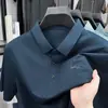 Nueva Camiseta de Manga Corta de Seda Helada para Hombre de Verano, Casual de Negocios, Elástica, Anti-Arrugas, Transpirable, Delgada, Polo Superior para Hombre
