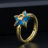 Moda Personalidade Cobre Micro Cravação Zircônia Cor Gota de Óleo Estrela de Cinco Pontas Anel de Abertura Ins Anel Hip-hop Ajustável Transfronteiriço