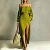 Outono de 2026 Nova Moda Feminina Europeia e Americana Moda Transfronteiriça Conjunto Casual Top de Cor Sólida e Conjunto de Saia Longa