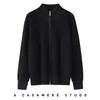 Cardigan de Tricô 100% Caxemira Pura para Outono e Inverno com Zíper Simples Moda Roupas de Trabalho Versátil Cor Lisa Gola Alta Meia Mangas Longas para Mulheres