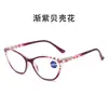 Gafas de lectura anti luz azul de impresión Jiangnan transfronterizas, gafas planas de moda, venta al por mayor para mujer, doradas a espejo de lectura HD