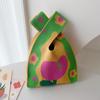 Bolso de Muñeca Tejido de Tulipán Floral, Bolso de Punto, Bolsa de Regalo, Tote de Gran Capacidad, Portátil, Diseño de Bloques de Color, Ligero