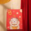 Bolso de mano con diseño de gato de la suerte de dibujos animados de Año Nuevo, personalizado, de papel kraft, para regalar en Año Nuevo, con una simple palabra de la suerte.
