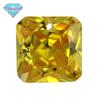 Huagang gem único buraco quadrado chanfro amarelo dourado zircão nu borda de pedra meio furo artificial CZ pedra branca anel de superfície