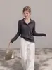 Camisa polo de punto de manga larga estilo "old money" para mujer, principios de primavera, de alta gama, elegante, corte ajustado y efecto adelgazante, top 9365