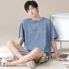 Pijama de Algodón 100% para Hombre de Verano, Conjunto Casual de Shorts y Manga Corta de Verano, Cómodo y Transpirable, Algodón Puro, Tallas Grandes Ropa de Casa