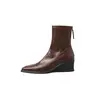 Botas elásticas de piel de oveja de dos capas + PU para mujer, botas ajustadas, nuevas botas de tacón de punta cuadrada con cremallera trasera para otoño e invierno, botines elásticos para mujer